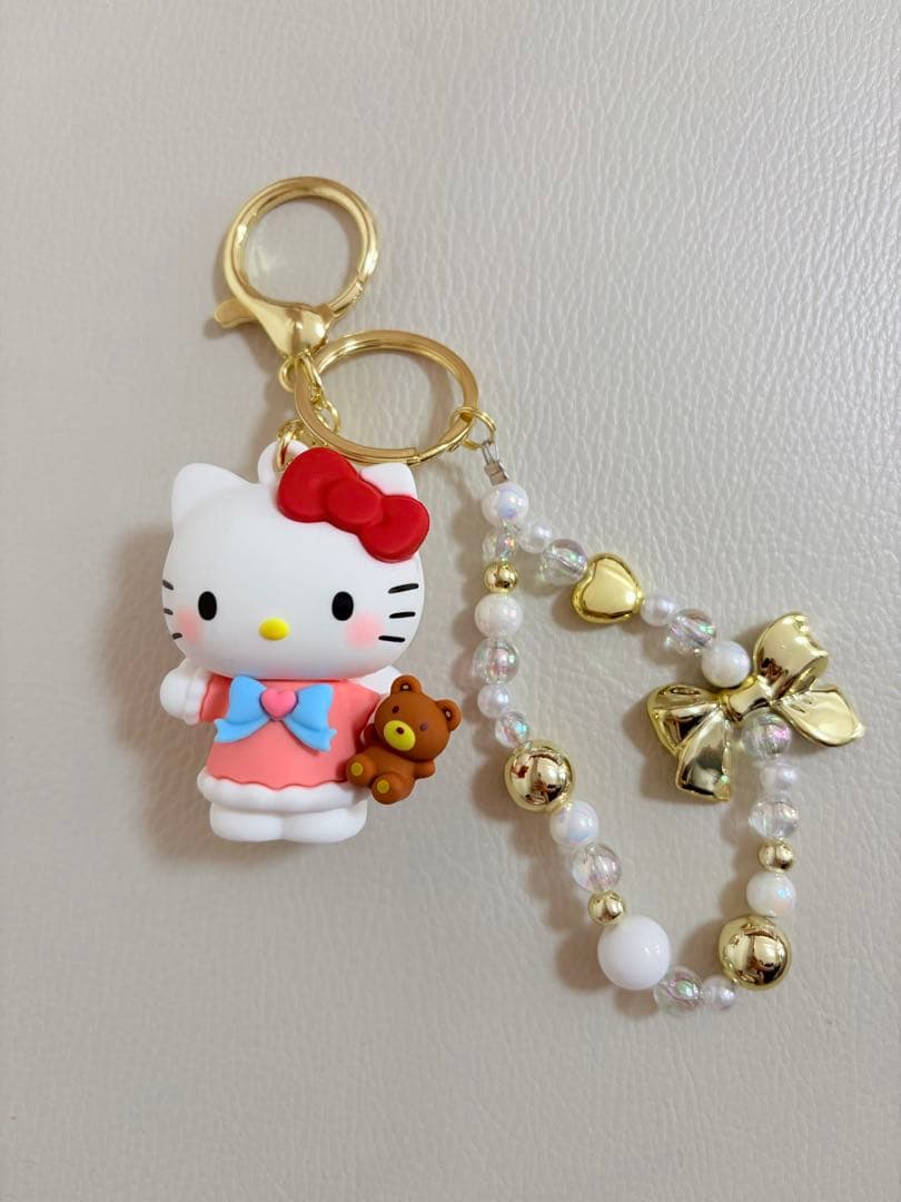 Hello Kitty Keychain Charm with Pearl-like Beads