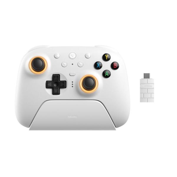 8BitDo Ultimate 2 无线版 白色 无线/有线 游戏手柄(适用于 Windows PC、Mac OS、Android、iOS,支持蓝牙与2.4GHz,附带USB充电底座)