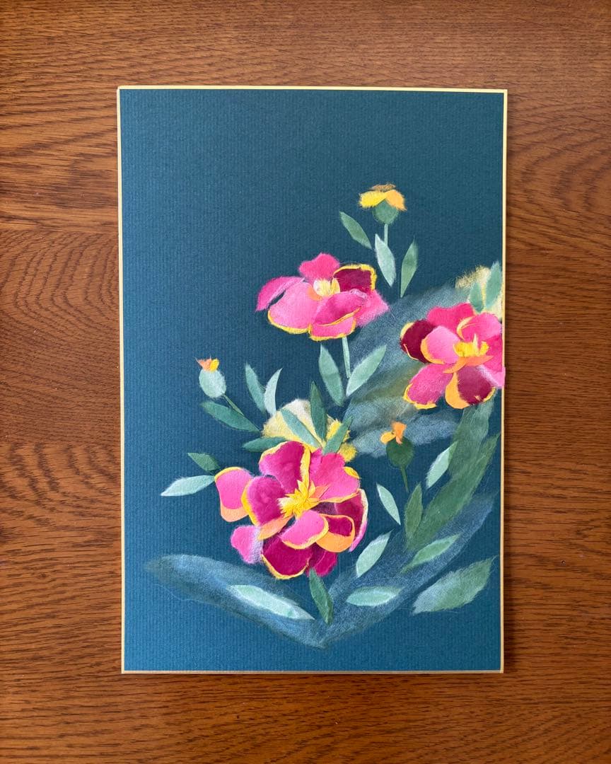 和纸撕贴画 法国万寿菊 色纸 成品 花 植物 手工制作