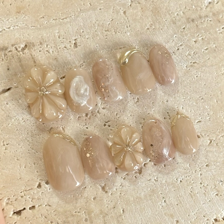 Nuance Nail Tips for Coming-of-Age Ceremony, Graduation Ceremony, Wedding - Beige Brown