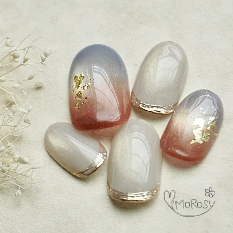 MOROSY257 ☆Autumn Terracotta Blue Gray Gold Magnet Autumn Nails Elegant Simple Mature Nail Chip