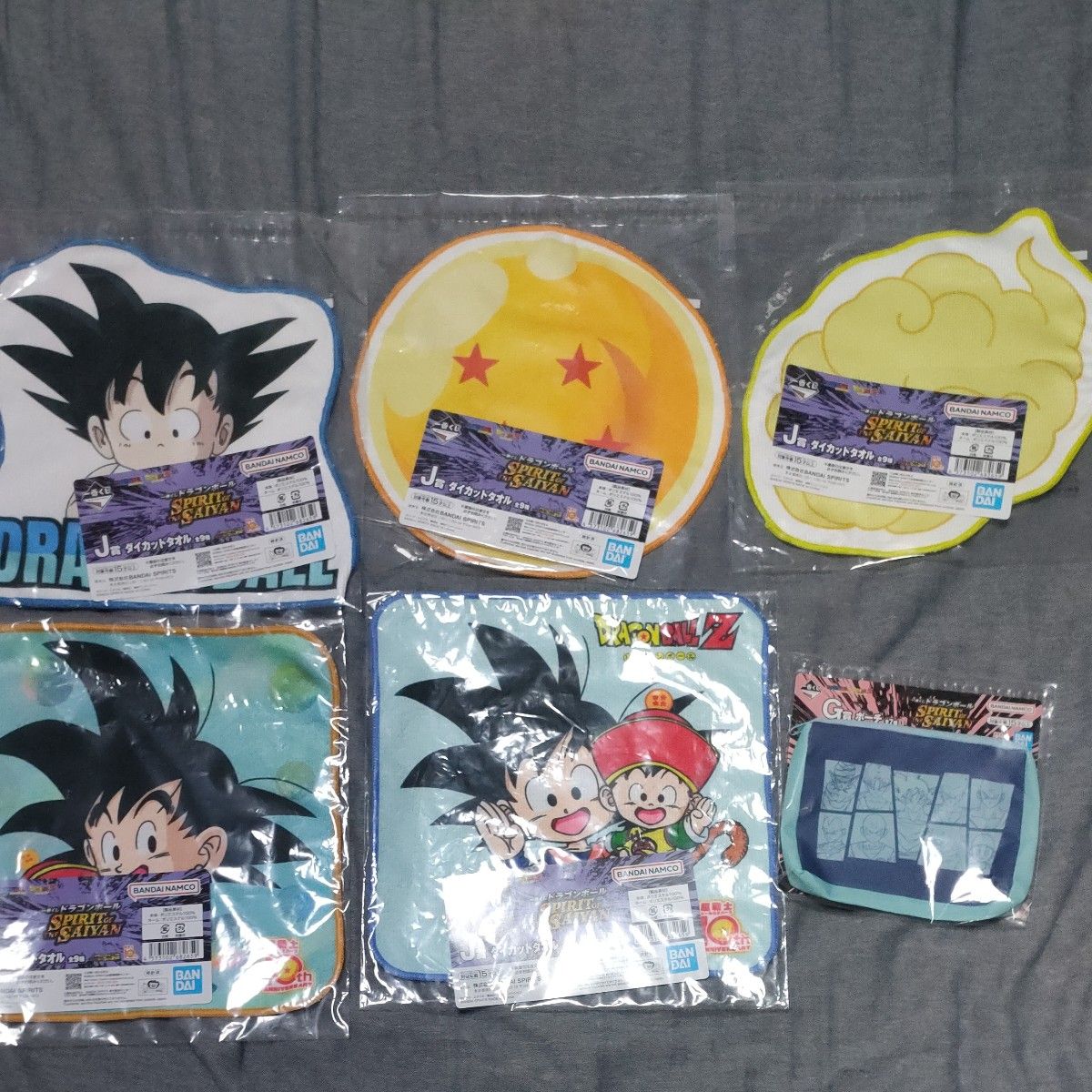 Ichiban Kuji Dragon Ball SPIRIT of the SAIYAN J Prize Die-cut Towels 5 species + G Prize Pouch 6 pieces set