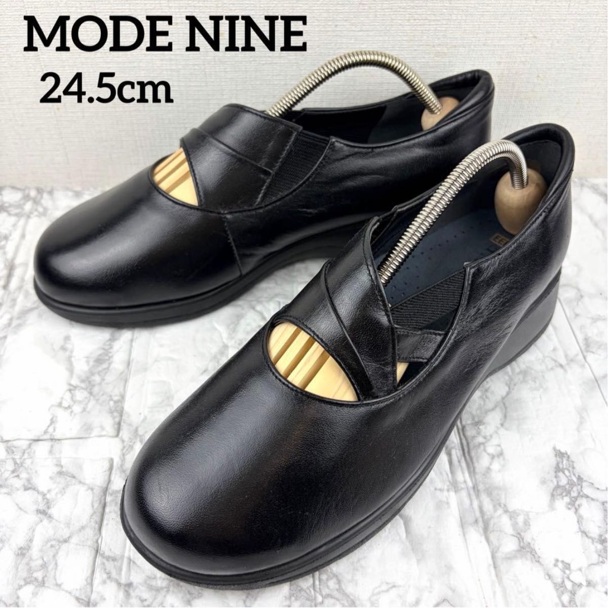 MODE NINE 真皮舒适鞋 5E 宽楦 24.5cm 日本制造 黑色 针对拇外翻