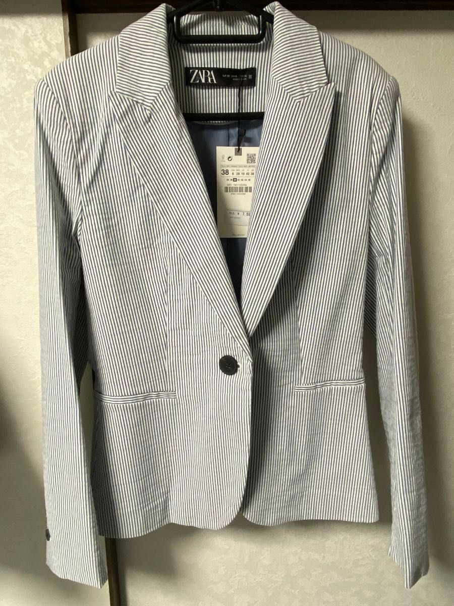 【未使用】ZARA 夹克 条纹 蓝色 38英寸
