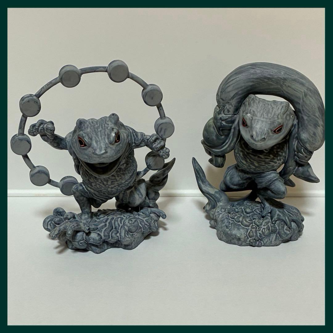 Frog Wind God and Thunder God Statues 2-Piece Set Bronze Color Kazutaso Company