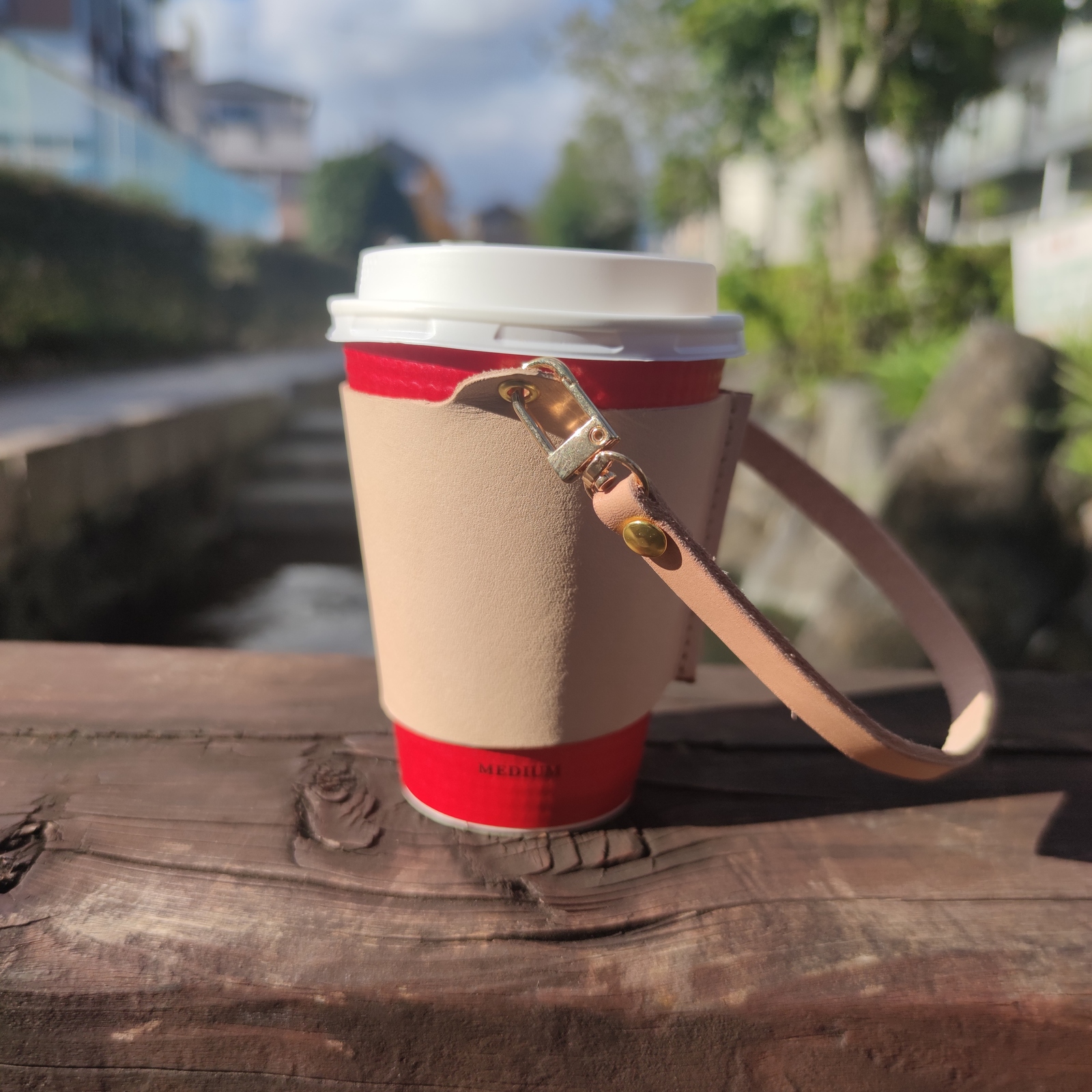 咖啡杯套盒 米色自然风 配真皮皮质挂绳