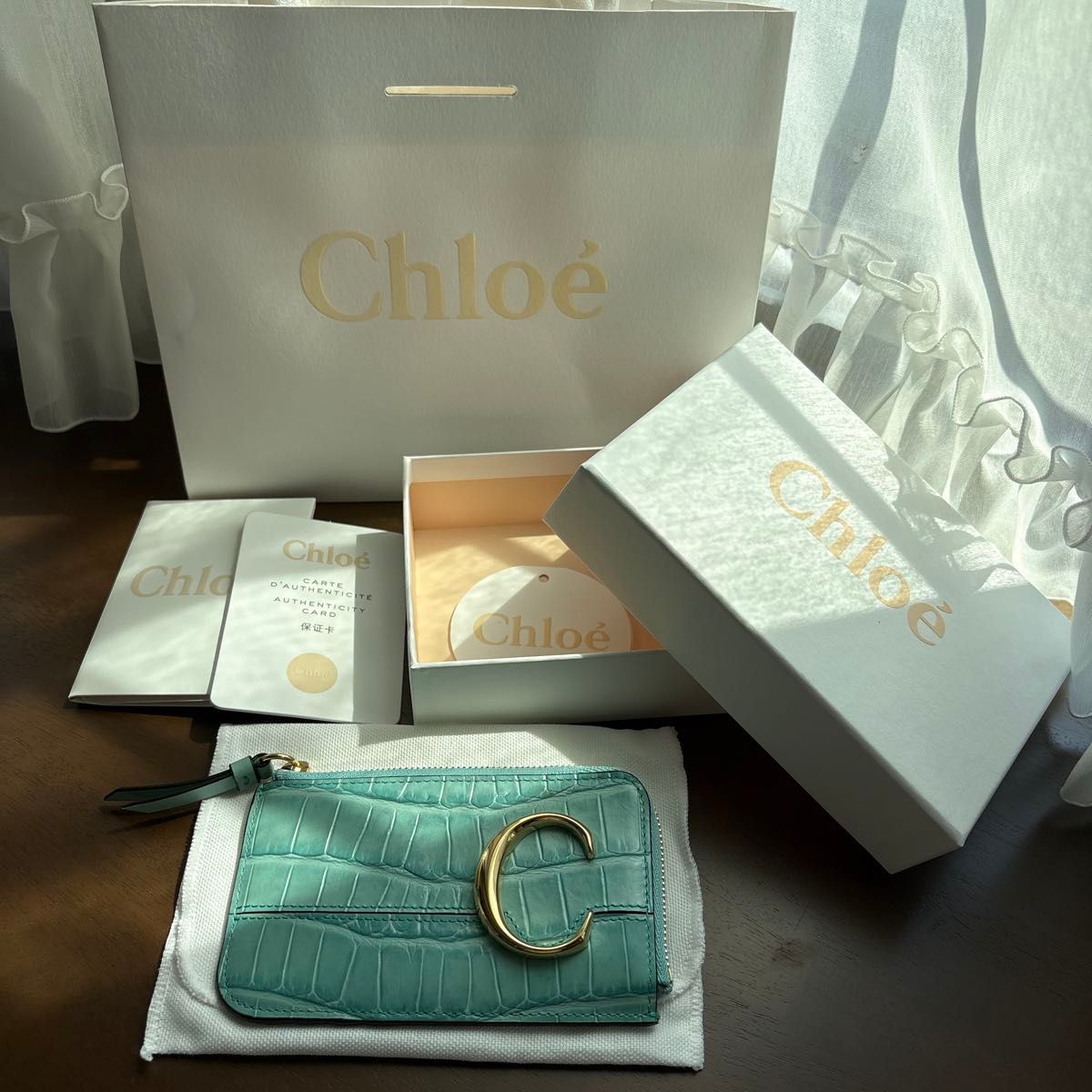 *Chloe*克洛伊 C字母标志碎片收纳盒 卡片盒 绿色 鳄鱼纹