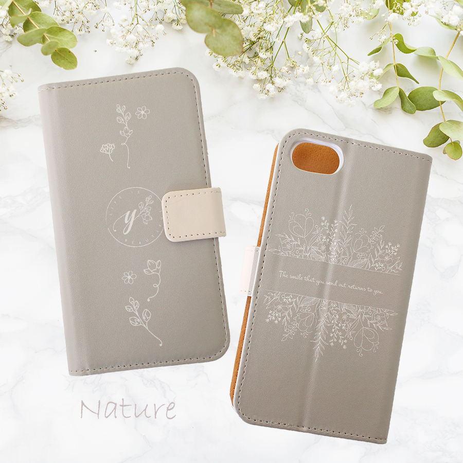 【带有首字母标志*适用于Android的带相机孔翻盖式手机壳 】nature 几乎兼容所有机型手机壳
