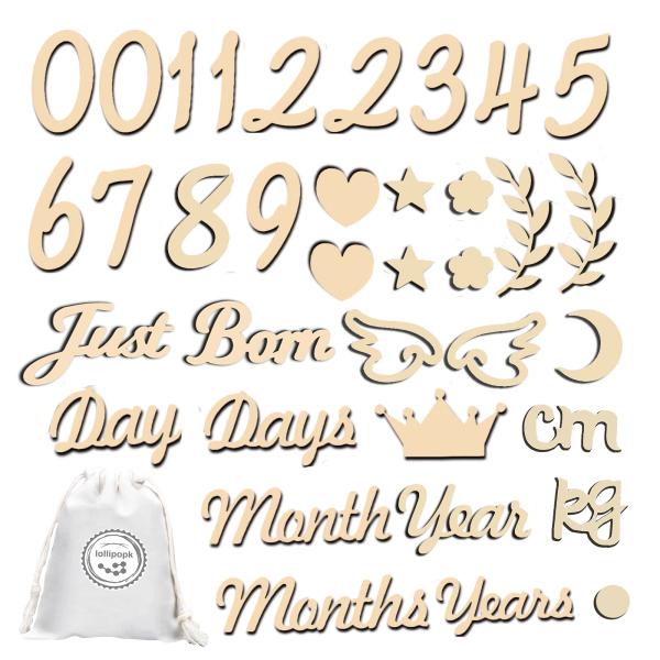 Monthly Baby Photo Wooden Letter Banner 36 Pieces, Newborn Photography, Milestone Photos, Growth Record, Baby Shower Gift, Props for Sleeping Pose Art, Natural Wood
