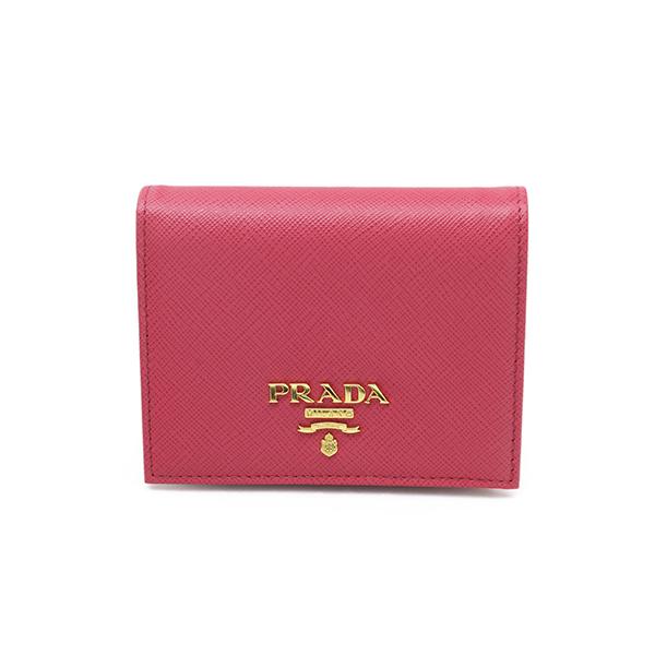 PRADA普拉达1MV204 QWA F0505 PEONIA SAFFIANO METAL SAFFIANO METAL safiano皮革钱包有零钱盒小型钱包双折钱包女士钱包粉色