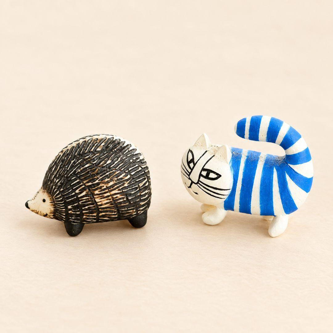 Lisa Larson Miniature Figurines Set of 2: Hedgehog and Cat
