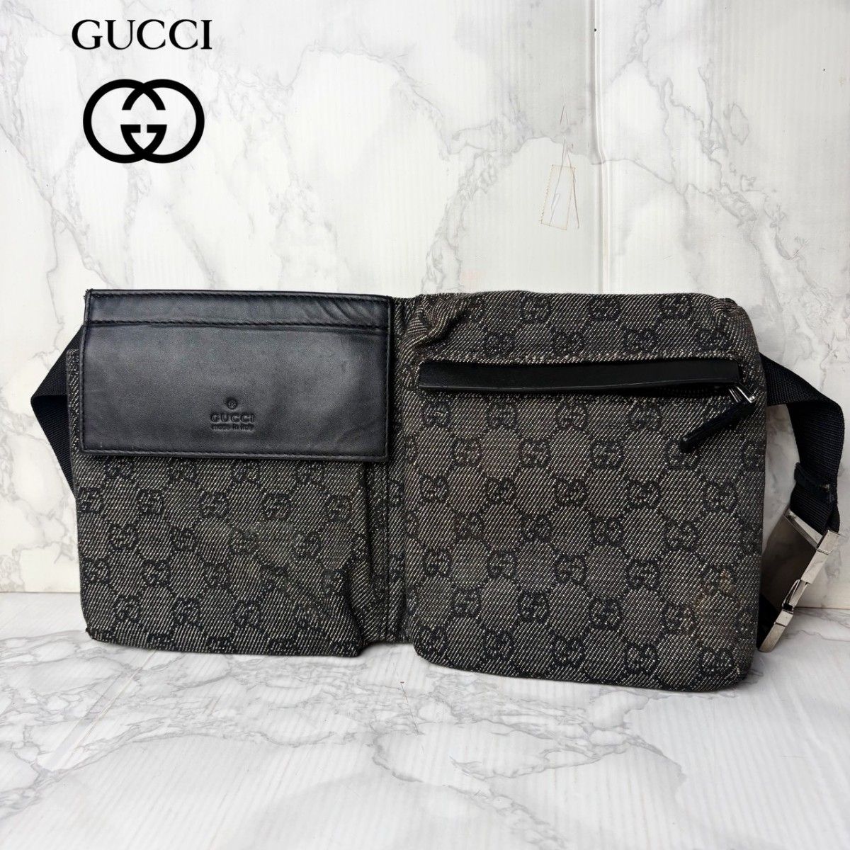 071极美品GUCCI古奇身体包腰包GG帆布GG柄