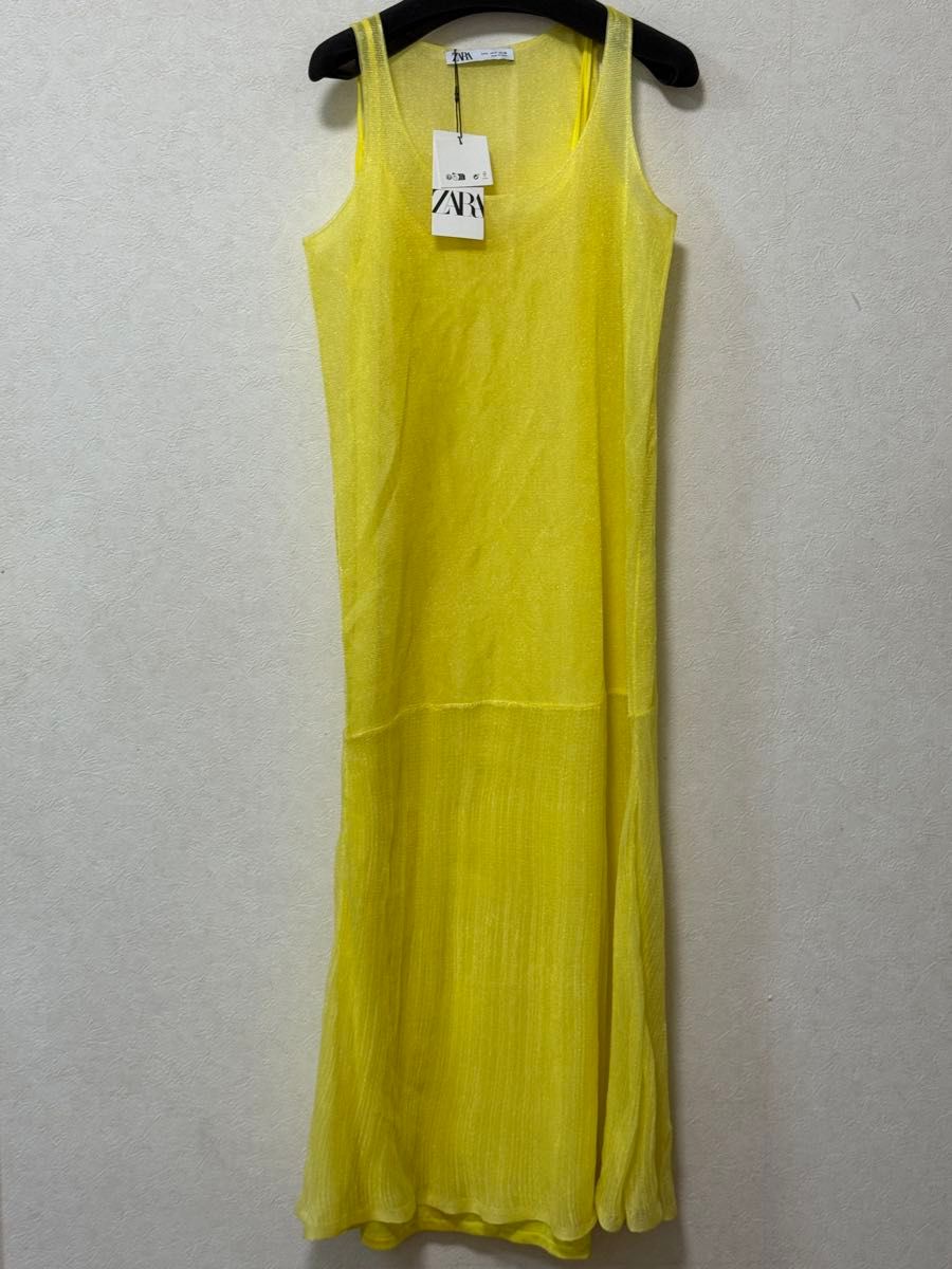 【全新带吊牌】ZARA Zara 长款无袖连衣裙 含内搭 S (相当于M) 网眼 黄色