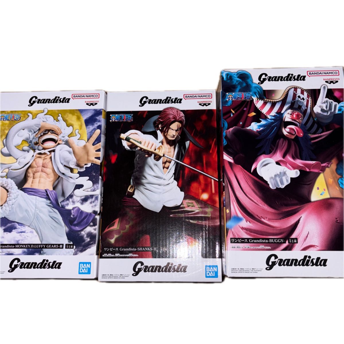 ワンピース Grandista フィギュア 3体セット ルフィ ギア5 シャンクス バギー 変更可