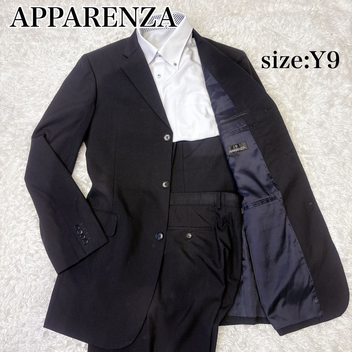 APARRENZA ブラックスーツ Y9 メンズ 190cm前後 高身長 細身 フォーマル 無地 セットアップ オールシーズン