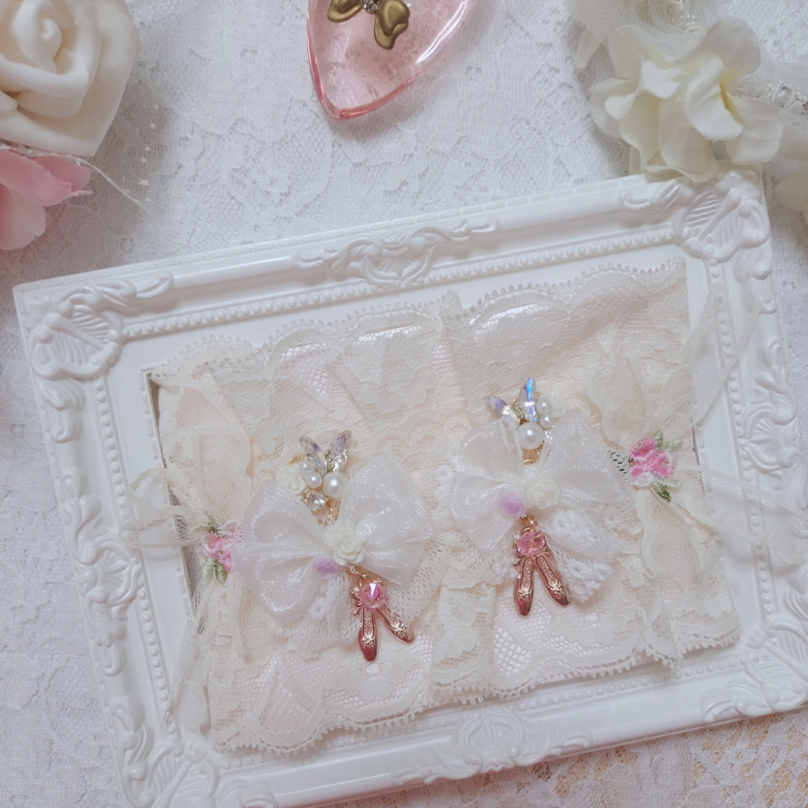 Butterꫀ butterbutterbutterfly Rose Ribbon鞋芭蕾舞核心芭蕾舞演员舞台用氧化锆耳环