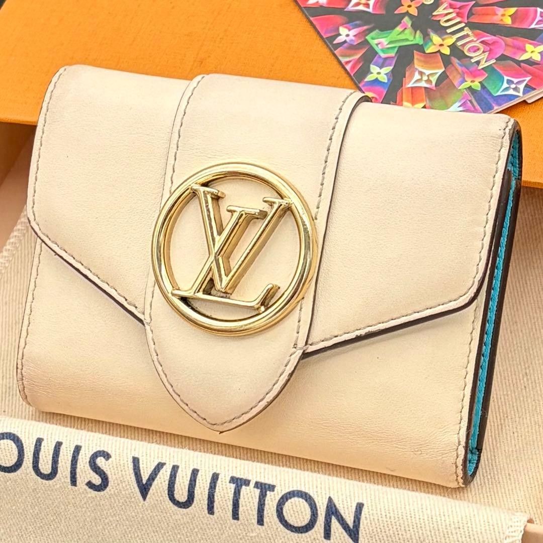 路易威登 波尔多福伊·庞努夫 紧凑型折叠钱包 米色 蓝色 LOUIS VUITTON 三折钱包