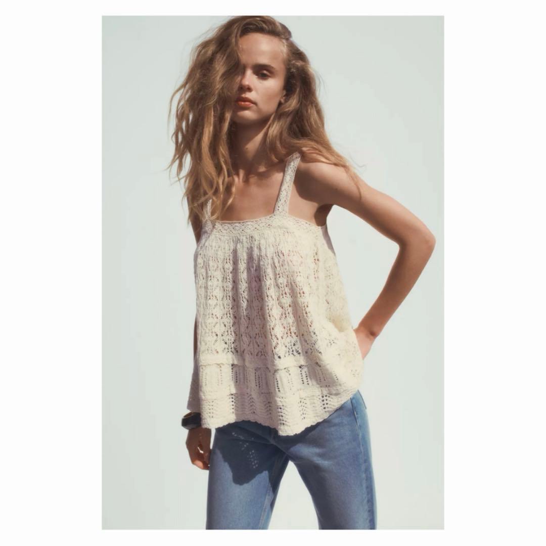 ZARA 钩针背心 米白色
