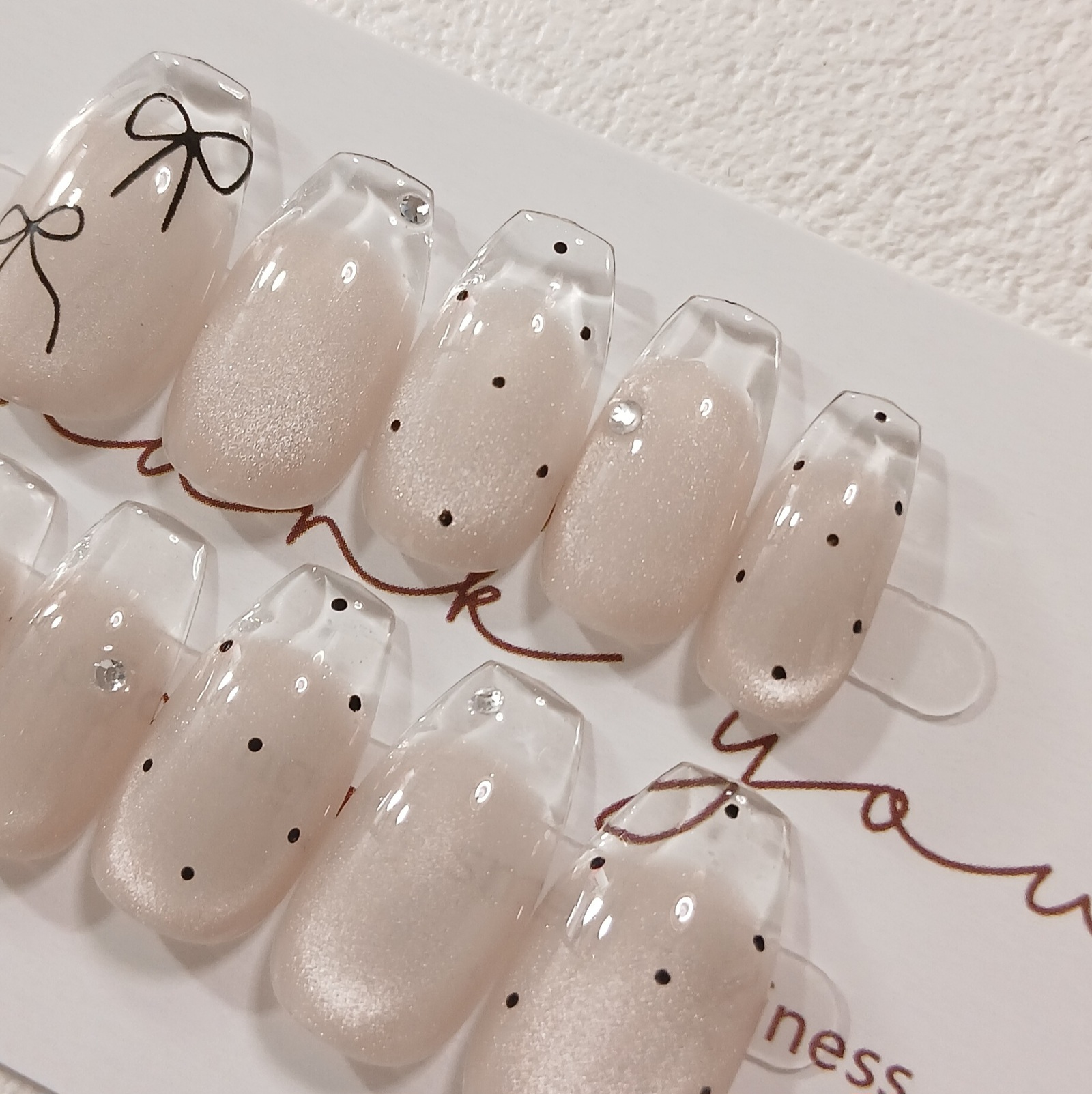 [Popular] Ribbon Clear African Nail🩰Nail Chip Magnets Nail Ribon Transparent Dot Polka Dot Black Korean Nail Adult Nail Girly Simple Spring Summer Autumn Winter Bridal Coming-Of-age Ceremony Graduation Ceremony