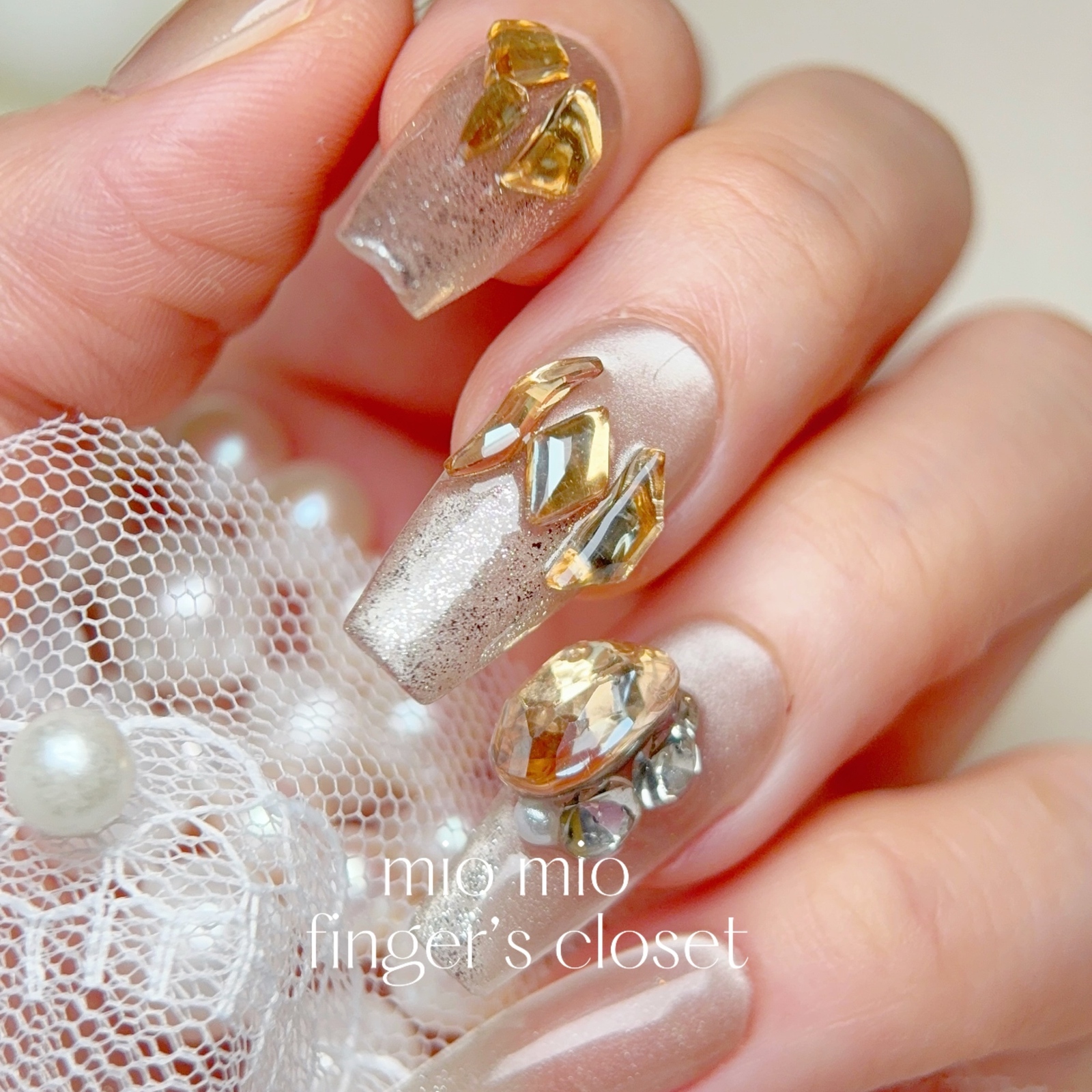 [Gold & Silver Glitter] handmade nail tip ballerina with luxury stone & pearl (for bridal party event)