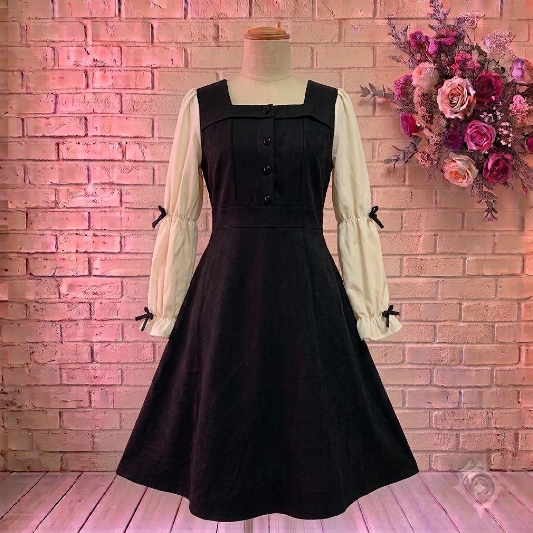 【新品】配色彩色 混搭丝带 古典风连衣裙 洛丽塔 姫系