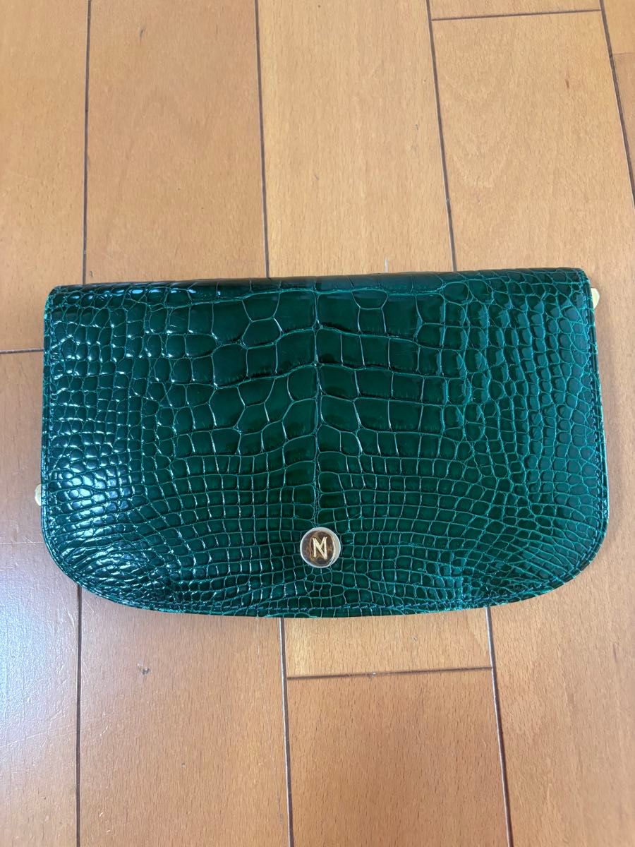 NICO MARTELLI Crocodile Genuine Leather Long Wallet, Green, Made in Italy