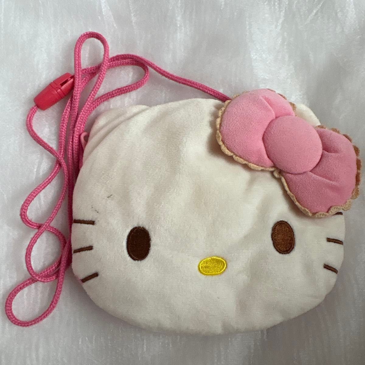 Sanrio Hello Kitty Face-Shaped Plush Pouch Shoulder Bag with Pink Ribbon
