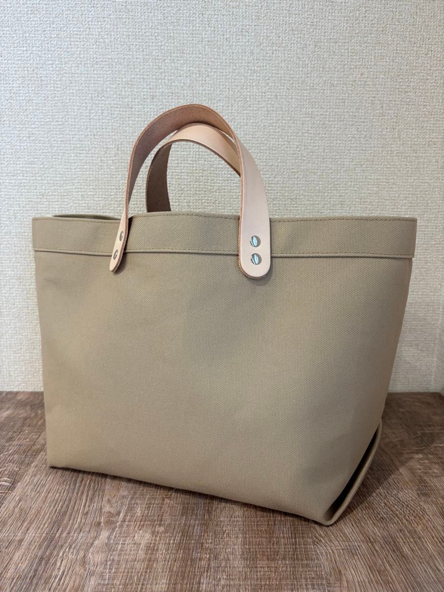 Canvas Tote Bag with Genuine Leather Handles and Triangular Gusset/ A4 Compatible / Handmade