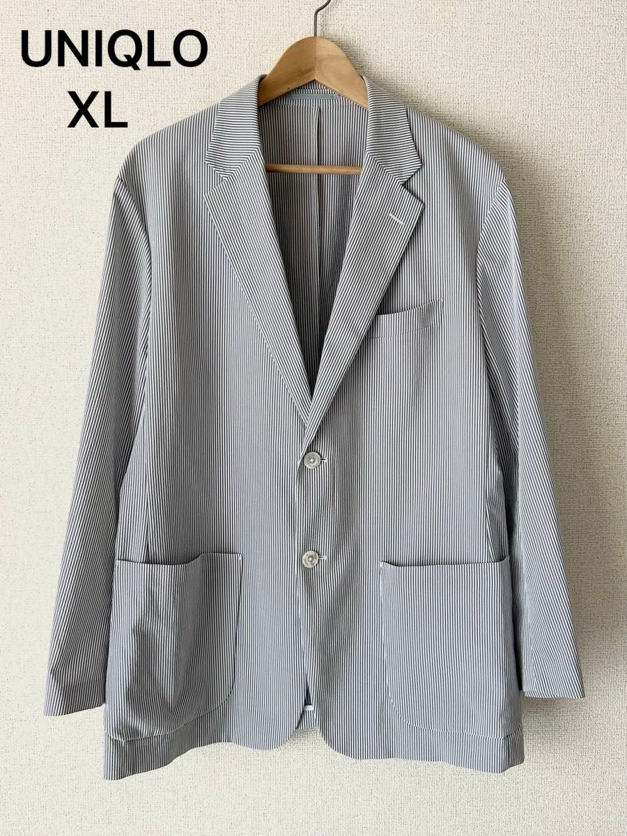UNIQLO メンズ 感動 ジャケット ストレッチ シアサッカー ストライプ柄 カジュアル 薄手