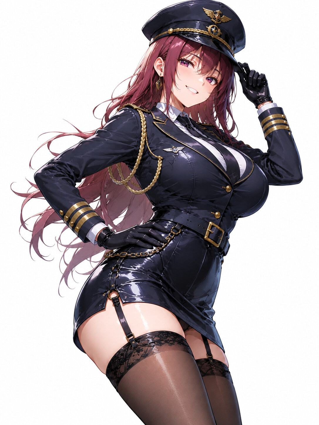 A2 尺寸 c1166 红发人物 警察风格制服 迷你裙 警官帽 肖像风格 动漫插画
