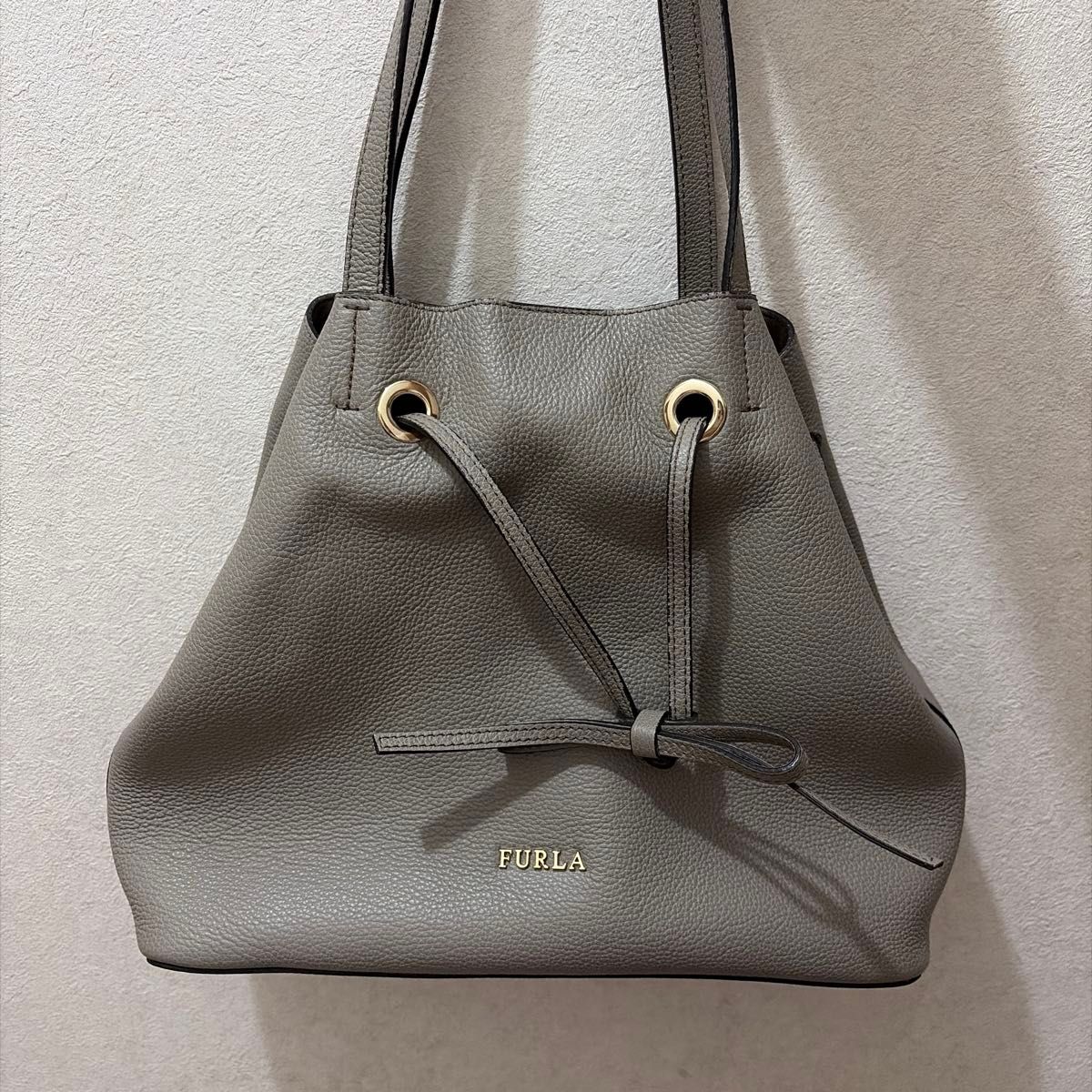 FURLA Furla Costanza Drawstring Bucket Bag 2-way Handbag Leather Shoulder Bag Gray Women's