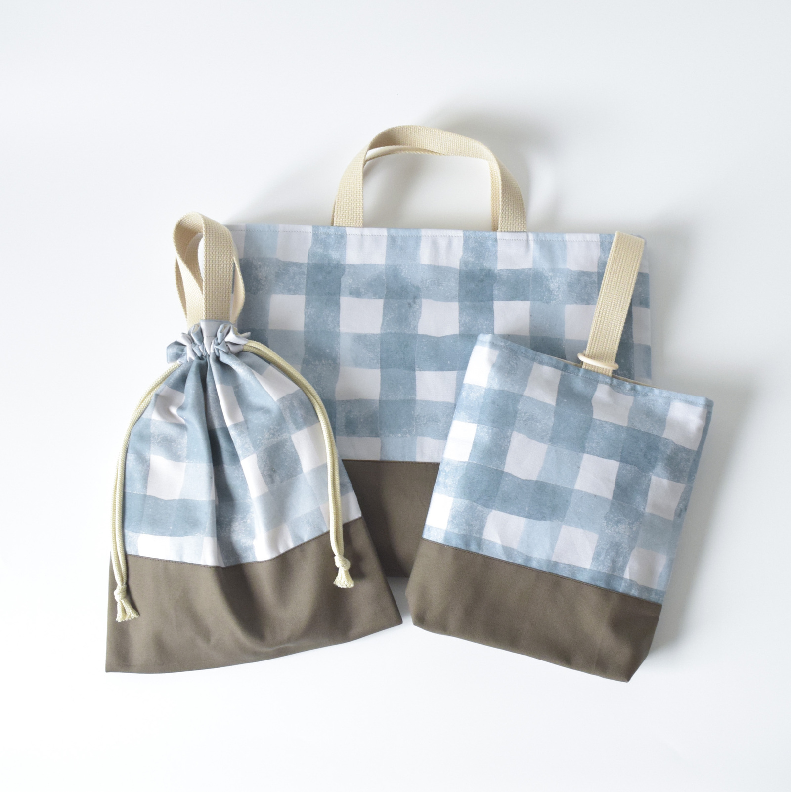 【尺寸可选择】入园入学3点套装 * Check!蓝色 * 课程包换衣服袋上鞋