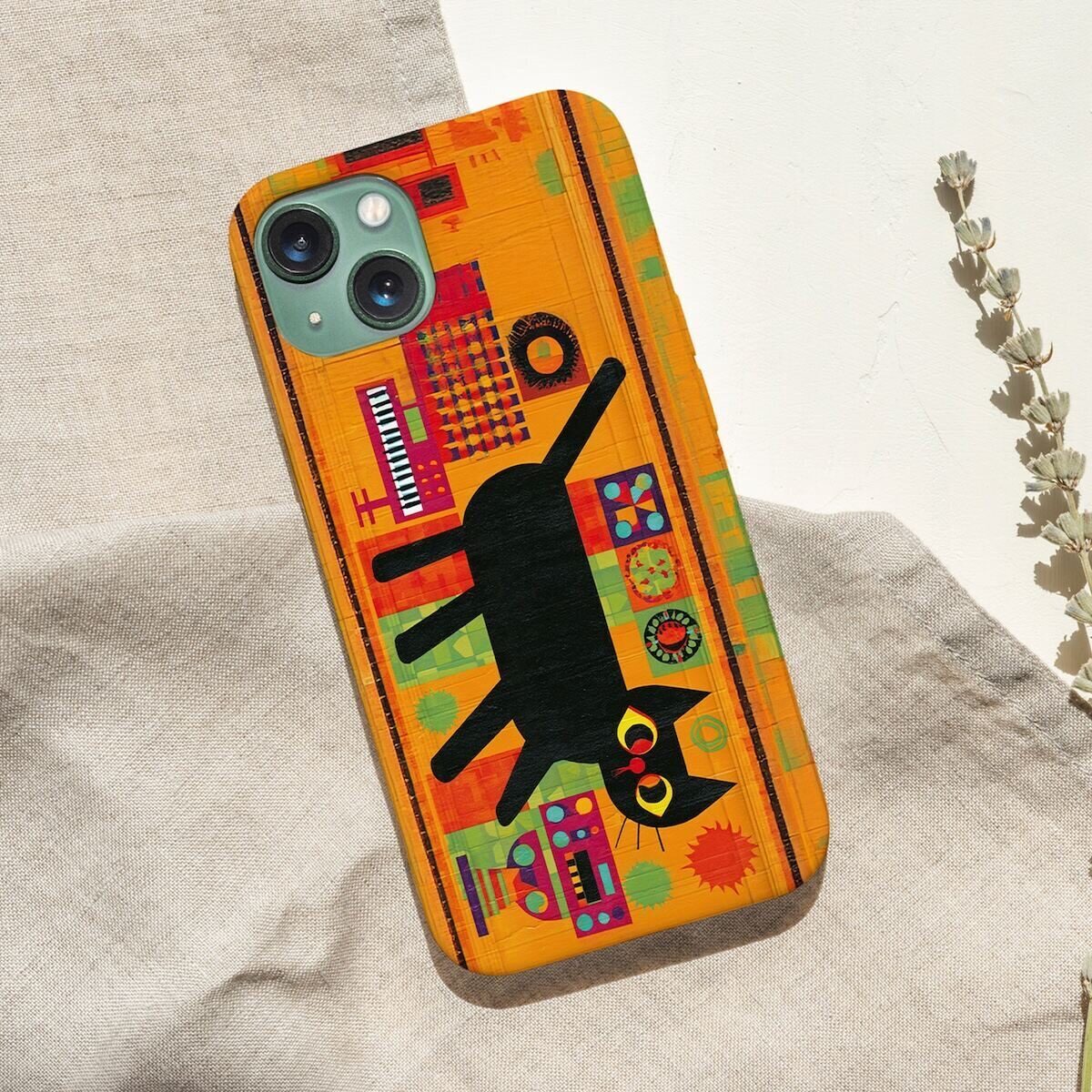 iPhone手机壳 黑猫 合成器 音乐｜合成器 北欧复古 CAT071
