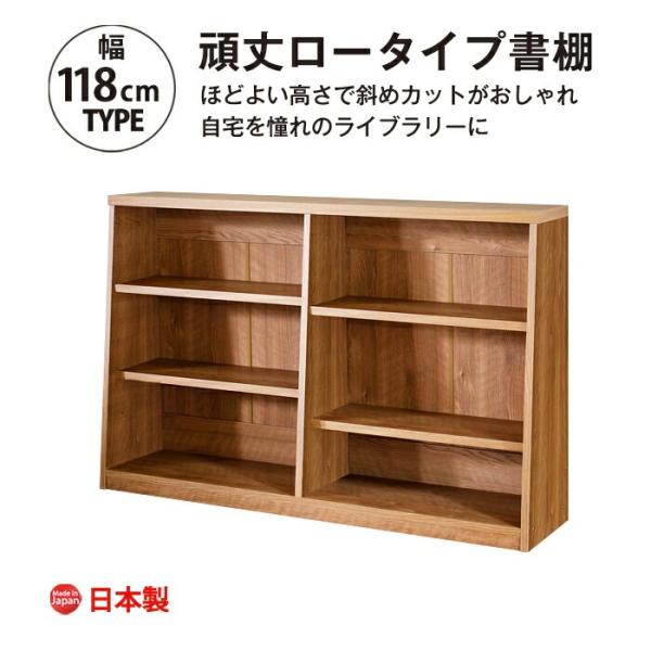 本棚 大容量 スリム ロータイプ カウンター下 幅120 書棚 頑丈 1cmピッチ おしゃれ 木製 リビング 収納 図鑑 絵本 コミック 爆買