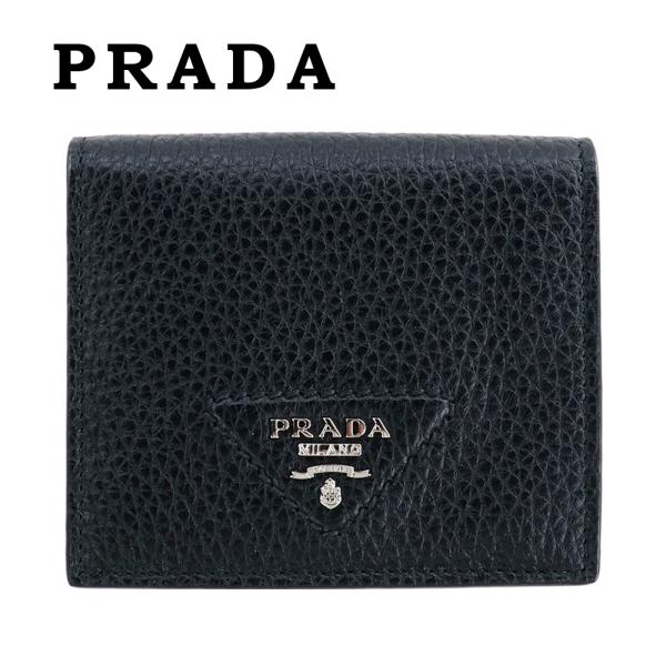 Prada purse two-fold PRADA VITELLO DAINO 2MO004 2BBE F0002 NERO black Vitero dino leather no coin purse compact wallet mini wallet thin genuine leather