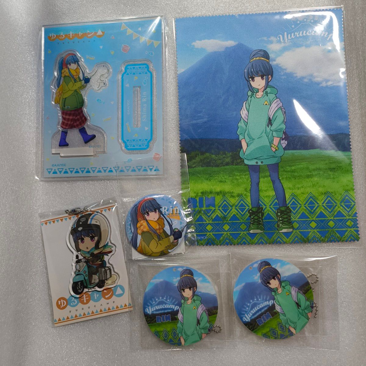 Yuru Camp△ Rin Shima 6-Piece Set: Acrylic Stand, Keychain, Can Badge, Multi-Cross, Manga Time Kirara, A-Lo, Anime 0
