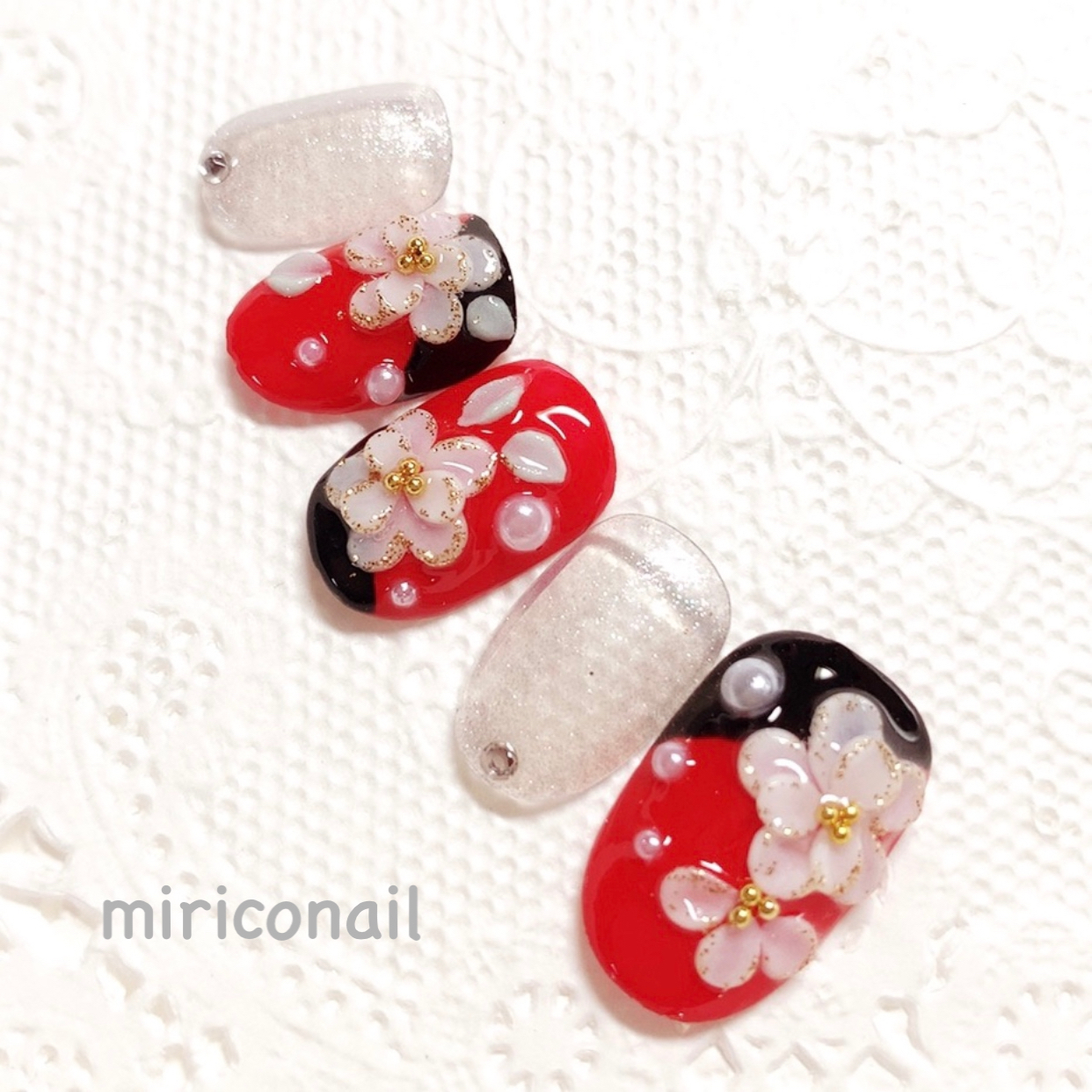 Nail tip 3D flower art coming of age bridal size and chip type wedding gel nail layer flower red