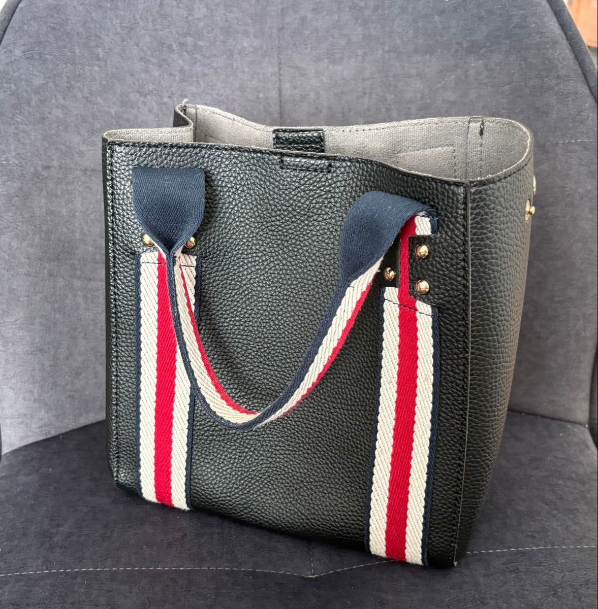 Women's Tote Bag Black Shoulder Bag Stripe Handle