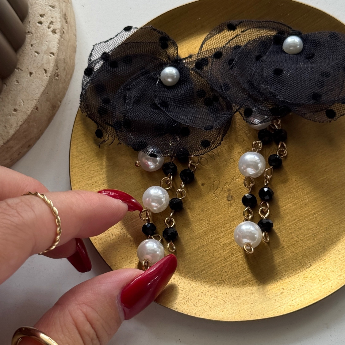 2pcs)4595) 雪纺塔塞尔) black polka dots)#1y