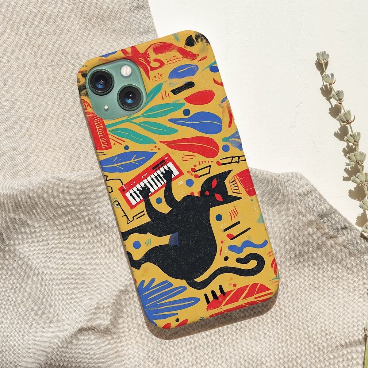 iPhone手机壳 黑猫 合成器 音乐｜合成器 北欧复古 CAT069