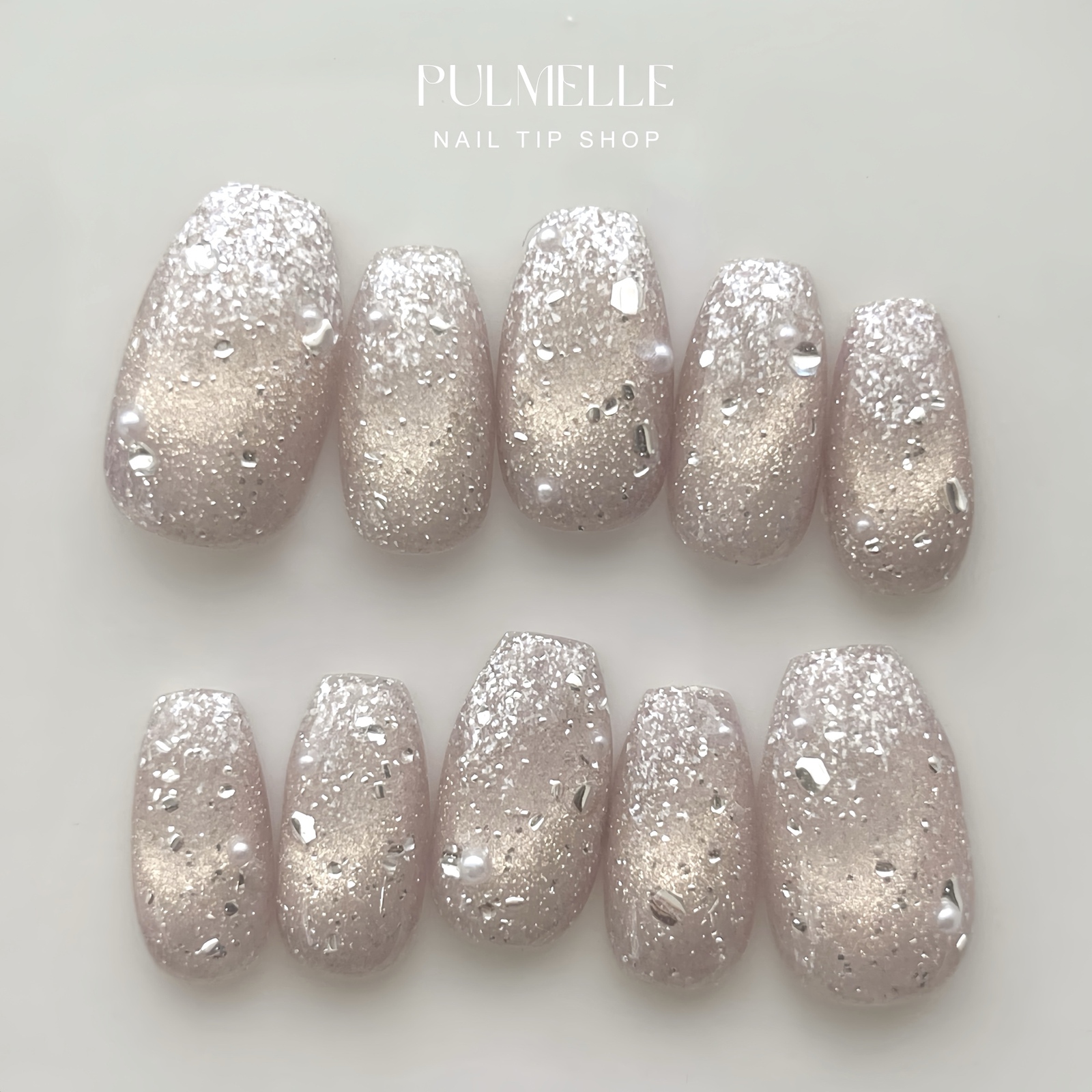 Milky Snow Bubble Magnet Nail Tips | Simple | Flash | Gradient | Pink & White | Pearl | Bridal | Wedding | my&bee