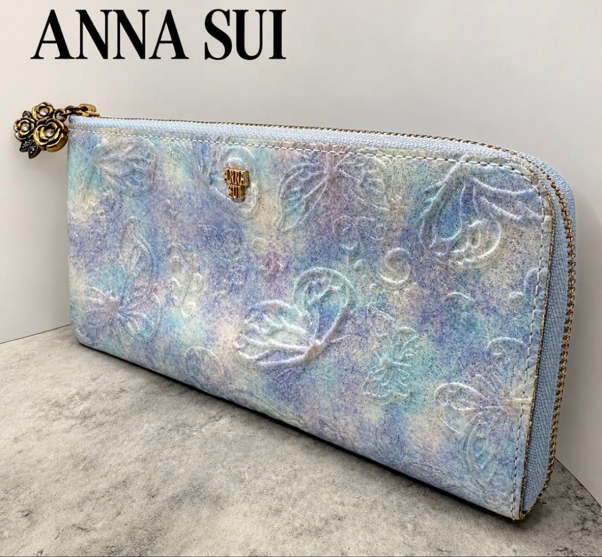 ANNA SUI 長財布 ラウンドファスナー 蝶柄 シンデレラカラー