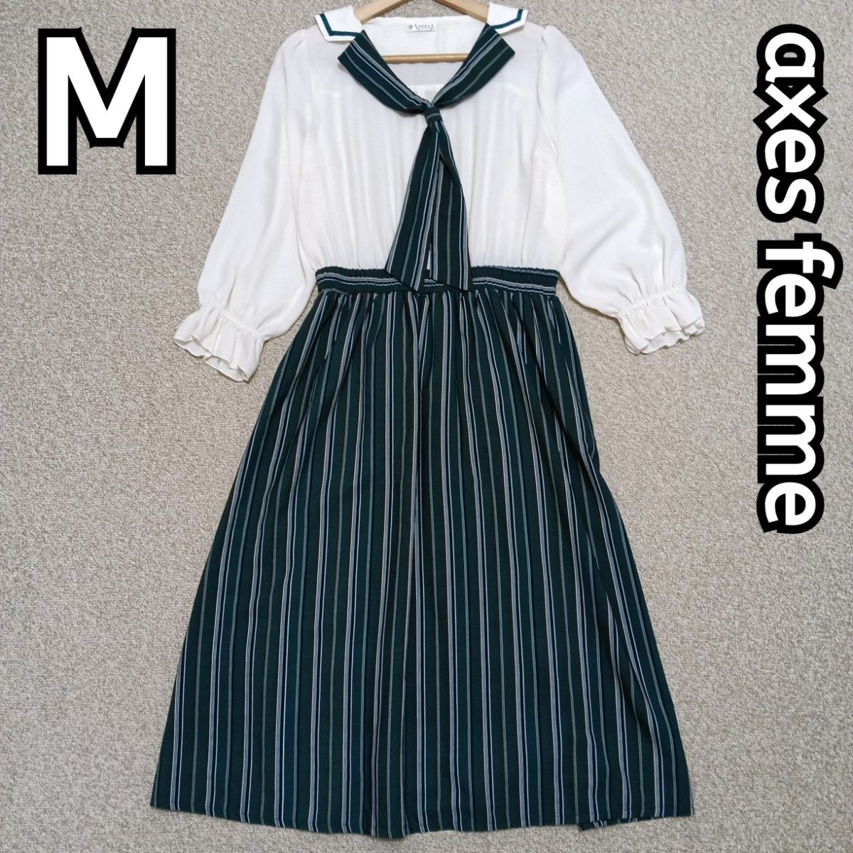 axes femme    タイデザインドッキングOP 9分袖 ワンピース M