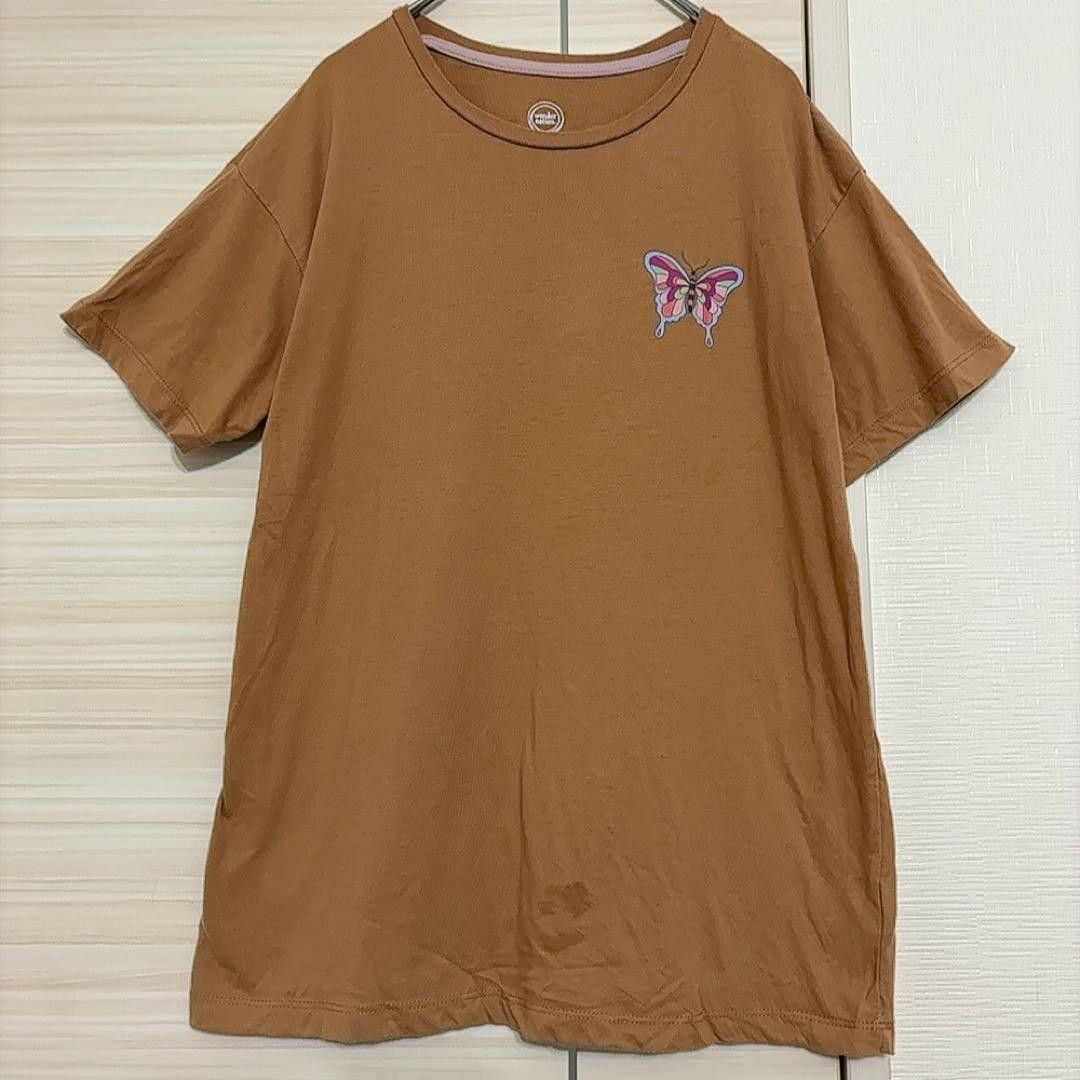 ワンダーネーション Tシャツ クルーネック 半袖 プリント Sブラウン 蝶