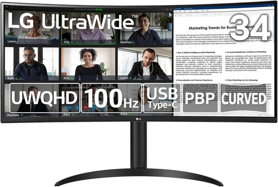 LG 34英寸曲面超宽显示器34WR55QC 100Hz