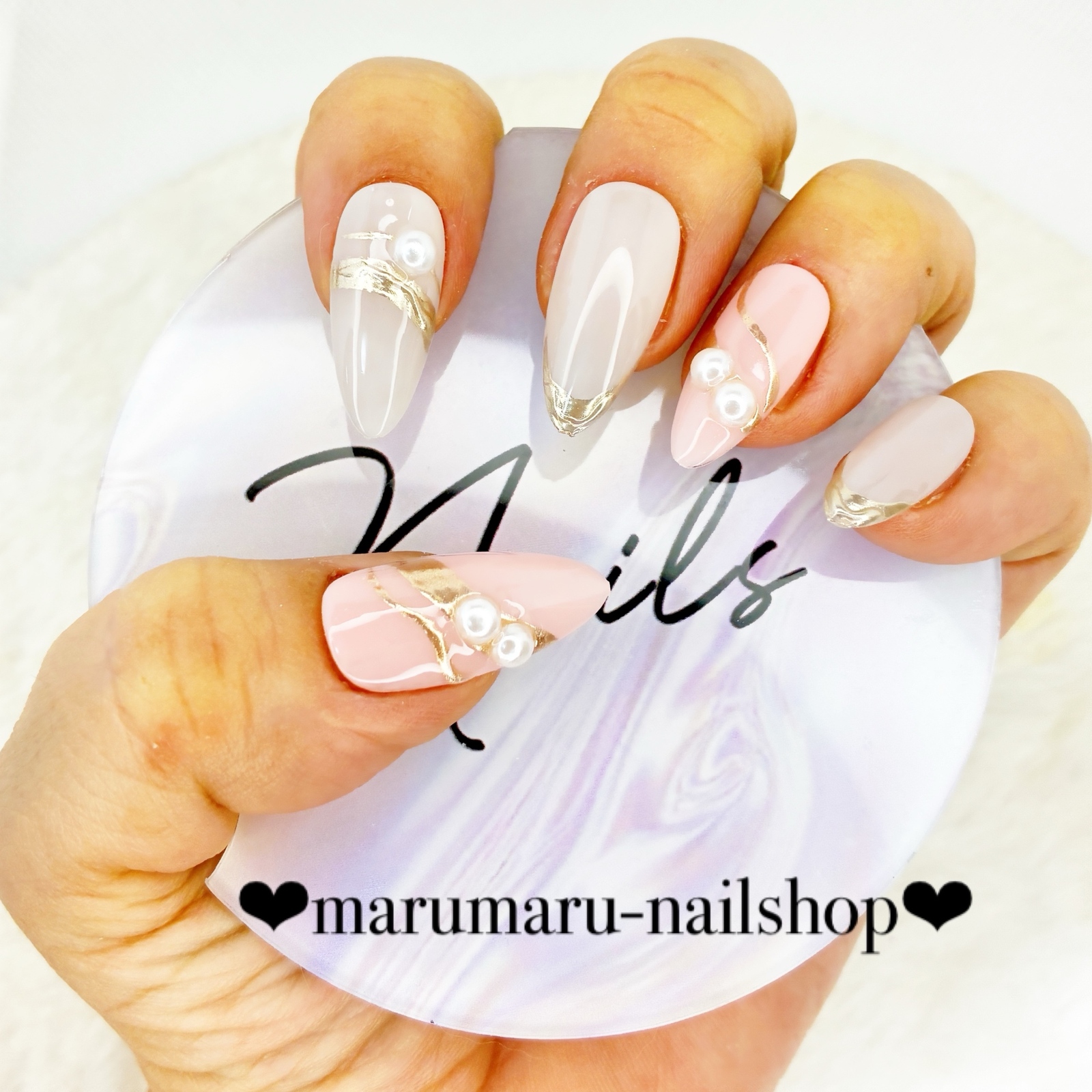 Nail tips, custom order, pink, beige, pearl, gold
