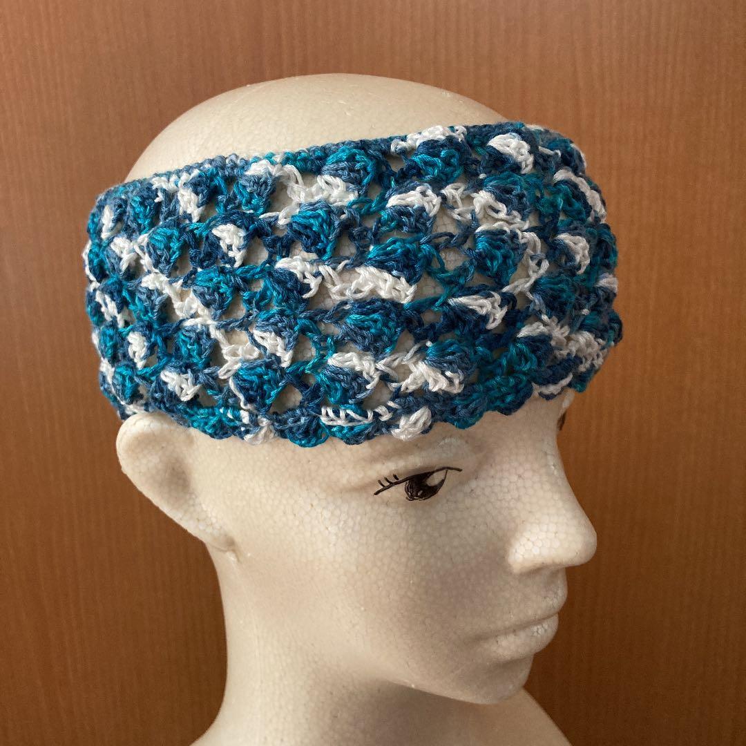 Wa-chan Hand Knit Stylish Hairband (Blue Series) 100% Cotton Lace Yarn!