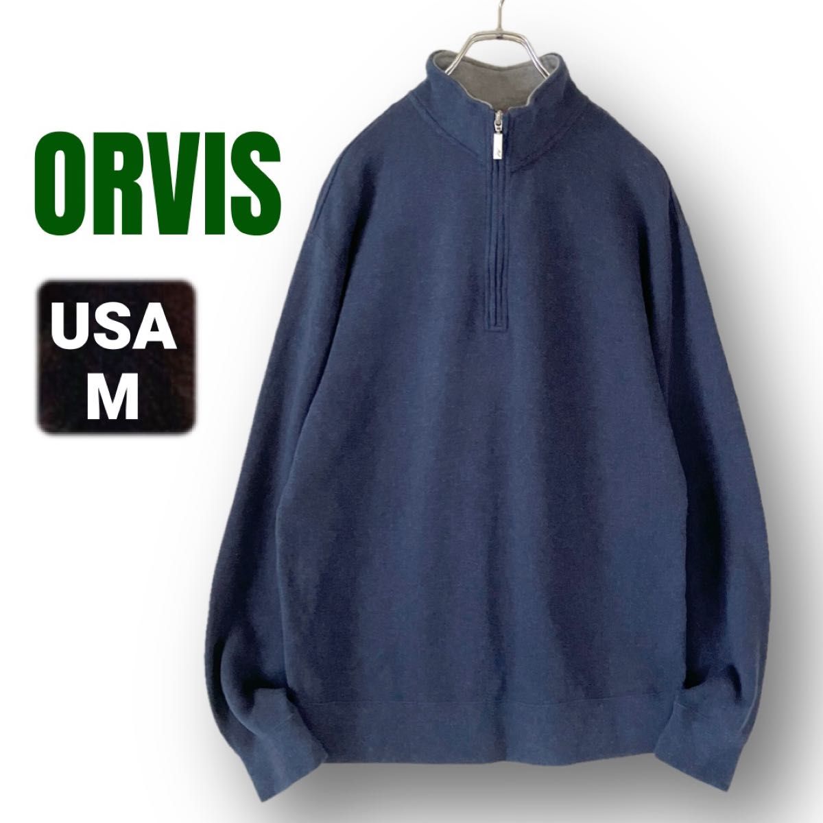 ORVIS 奥维斯★飞蝇钓装备★棉质/庄园罗纹上衣★半拉链★海军蓝★美国男士M码