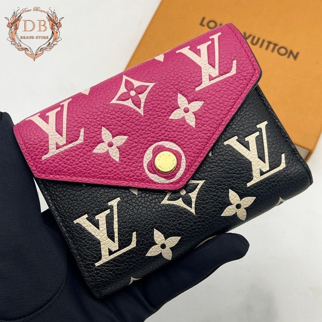 【附盒袋】路易威登 波尔多福伊·维克托琳 无图案 黑色 粉色 LOUIS VUITTON 三折钱包