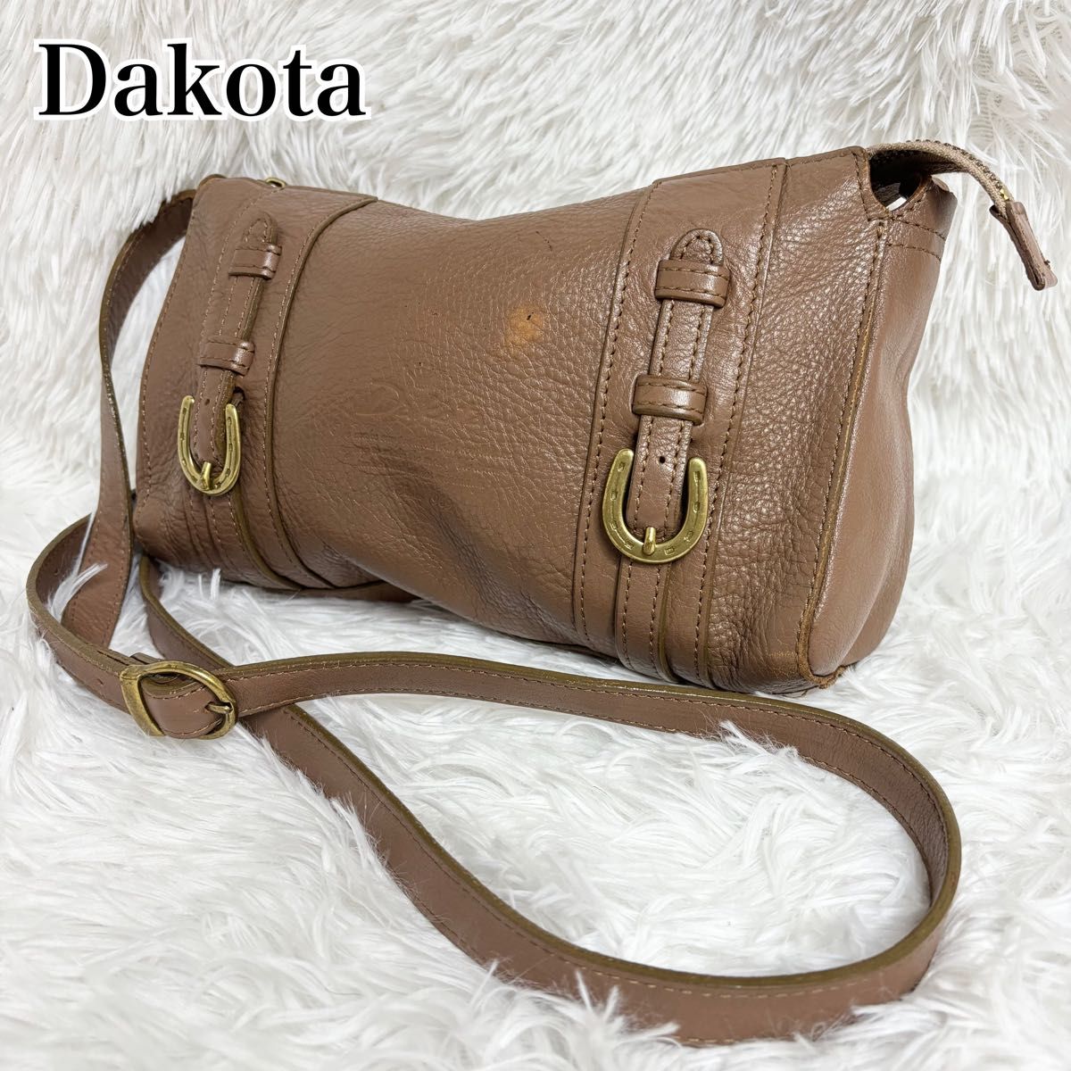 Dakota All Leather Shoulder Bag Cube Brown Horseshoe Hardware